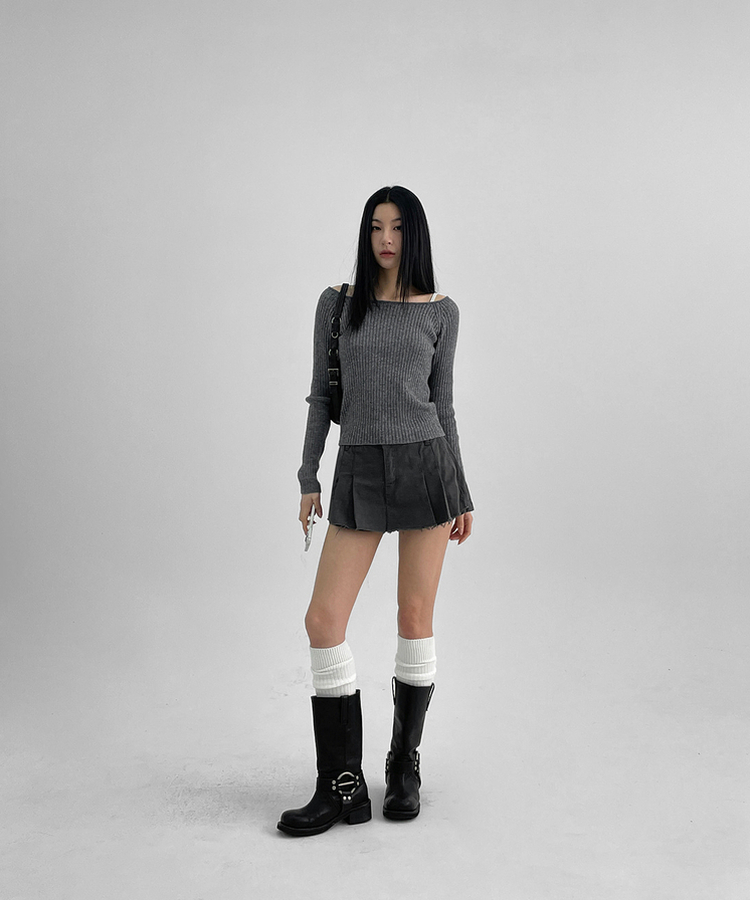カシミアリブラグランニット MELANGE GRAY
