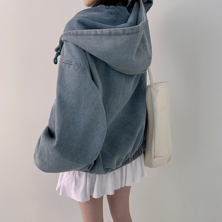 ビッグポケットデニムフードジャケット LIGHT BLUE
