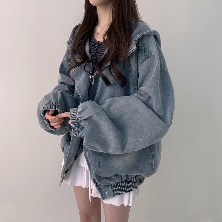 ビッグポケットデニムフードジャケット LIGHT BLUE