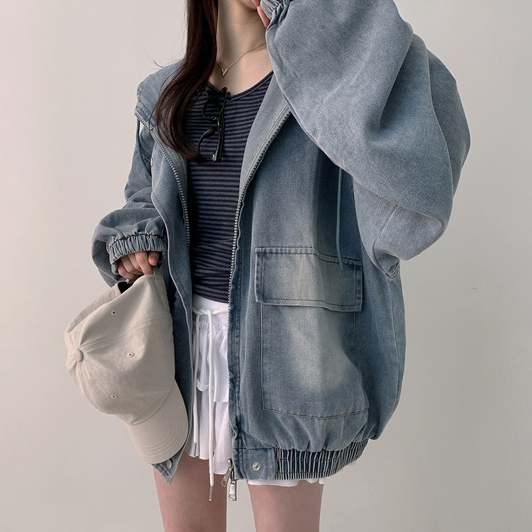 ビッグポケットデニムフードジャケット LIGHT BLUE