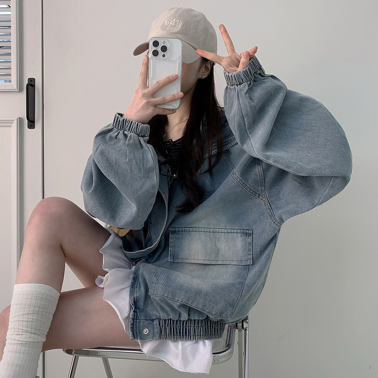 ビッグポケットデニムフードジャケット LIGHT BLUE