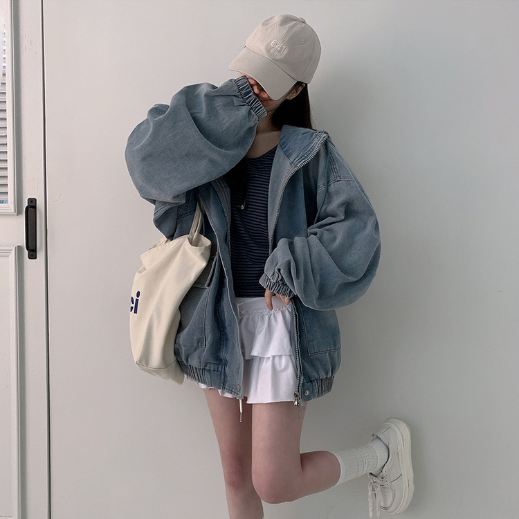 ビッグポケットデニムフードジャケット LIGHT BLUE