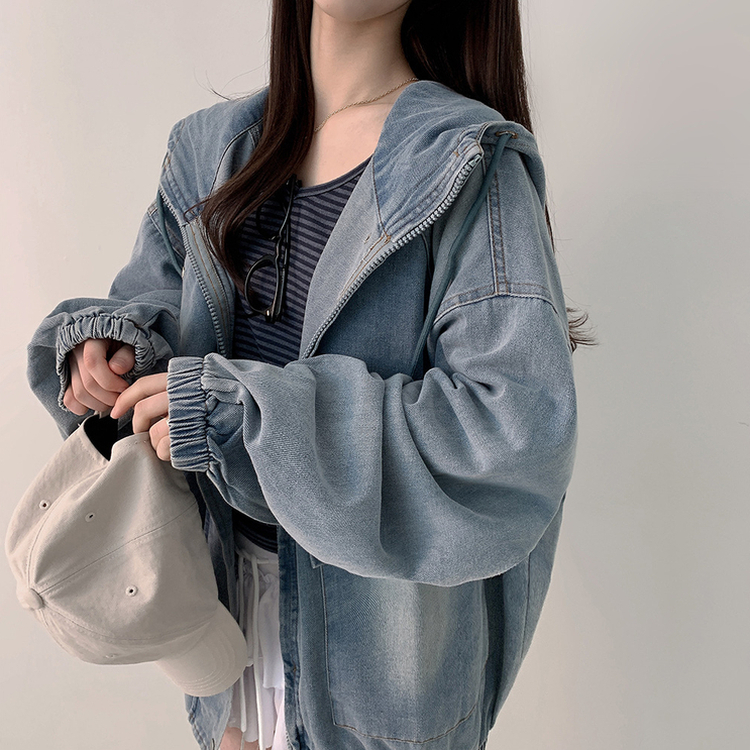 ビッグポケットデニムフードジャケット LIGHT BLUE