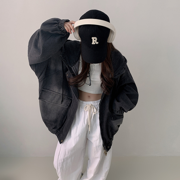 ビッグポケットデニムフードジャケット BLACK DENIM