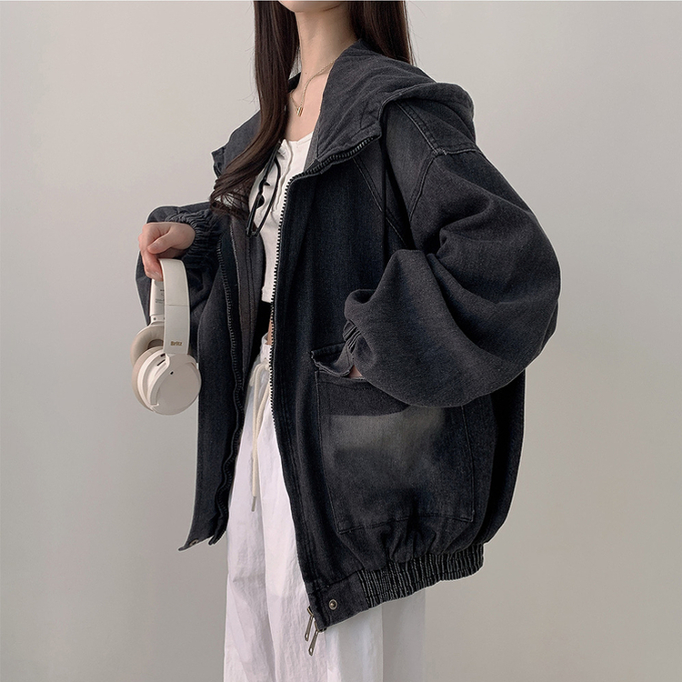 ビッグポケットデニムフードジャケット BLACK DENIM