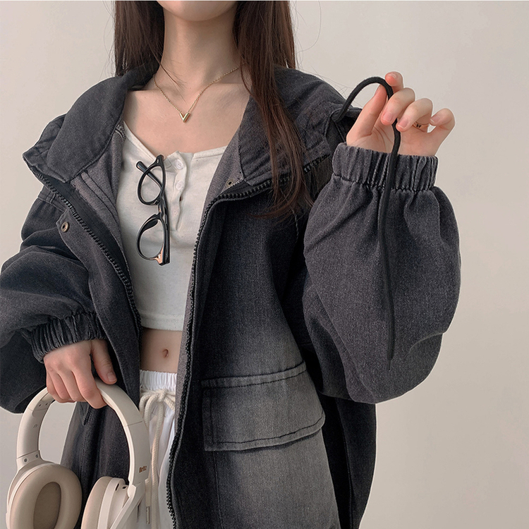 ビッグポケットデニムフードジャケット BLACK DENIM
