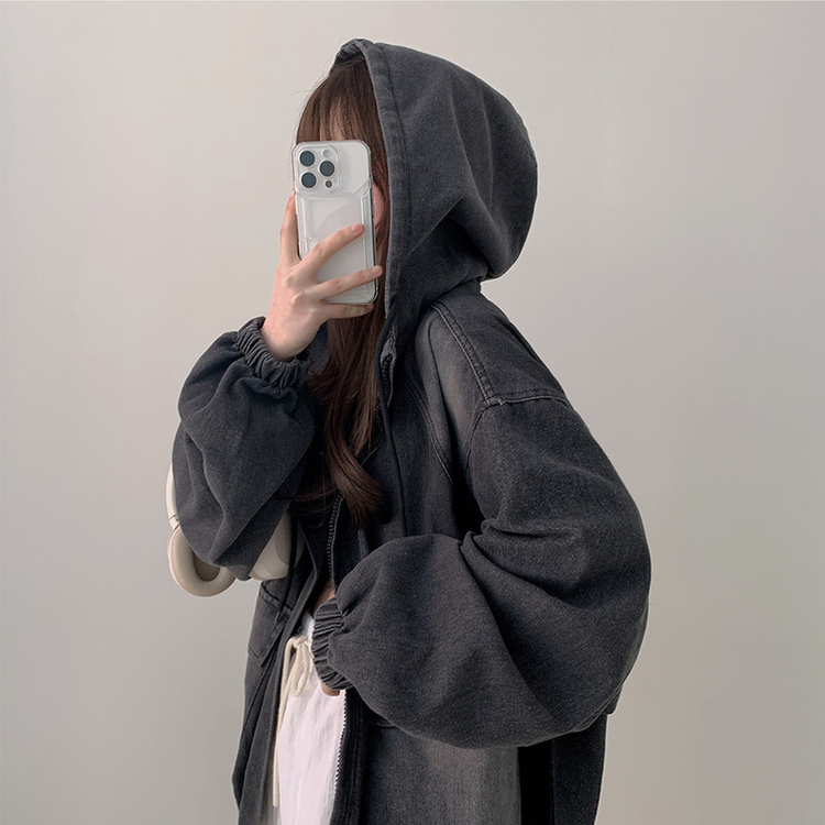 ビッグポケットデニムフードジャケット BLACK DENIM