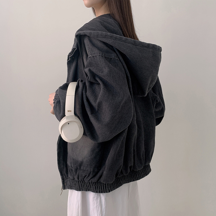 ビッグポケットデニムフードジャケット BLACK DENIM
