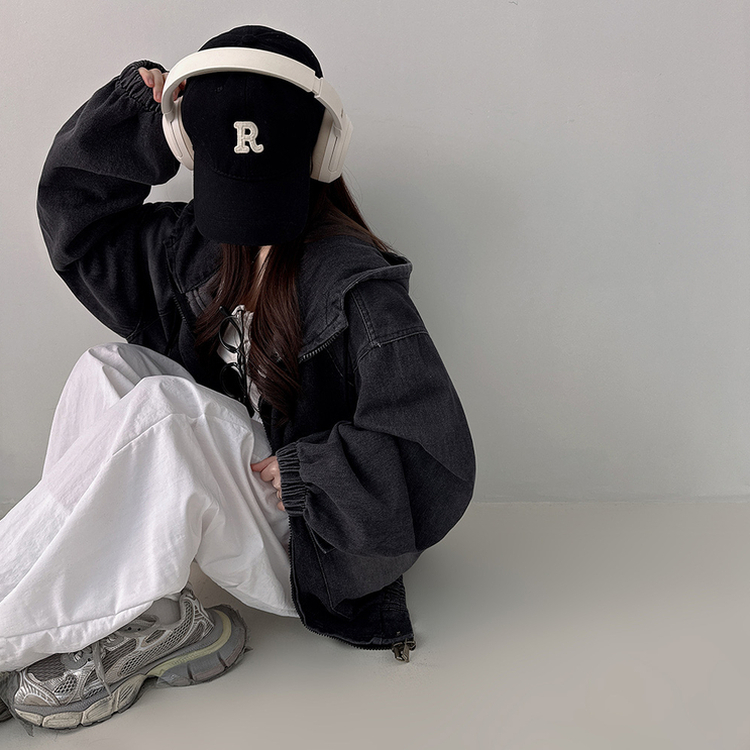 ビッグポケットデニムフードジャケット BLACK DENIM
