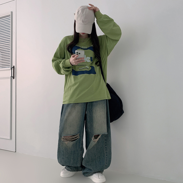 オーバーフィットプリンティング長袖Tシャツ OLIVE