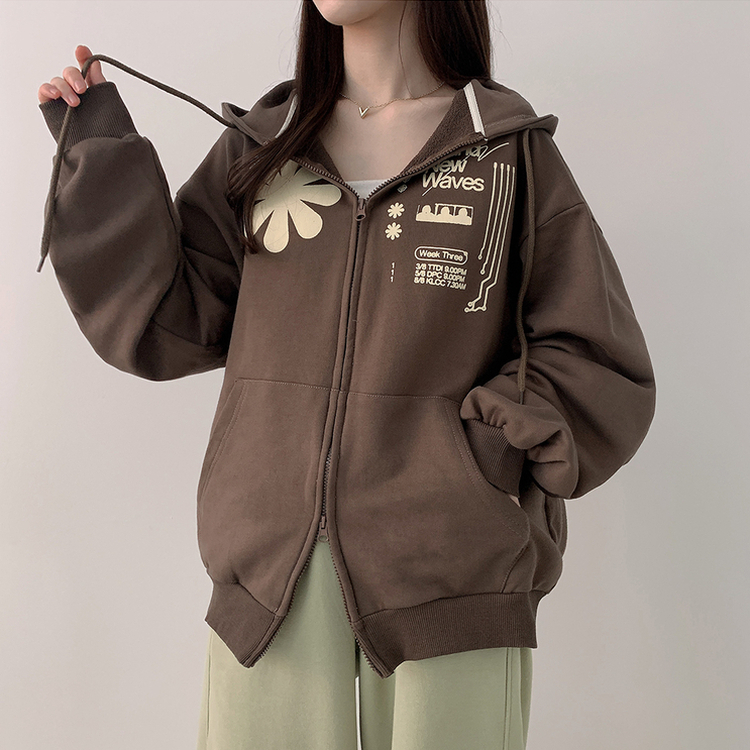 プリンティングフードジップアップ BROWN