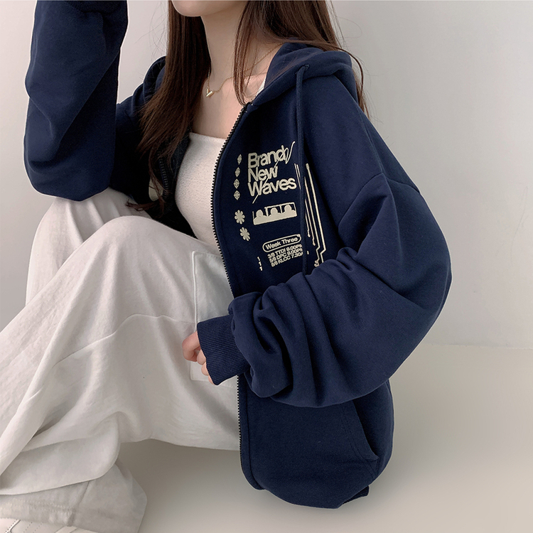 プリンティングフードジップアップ NAVY