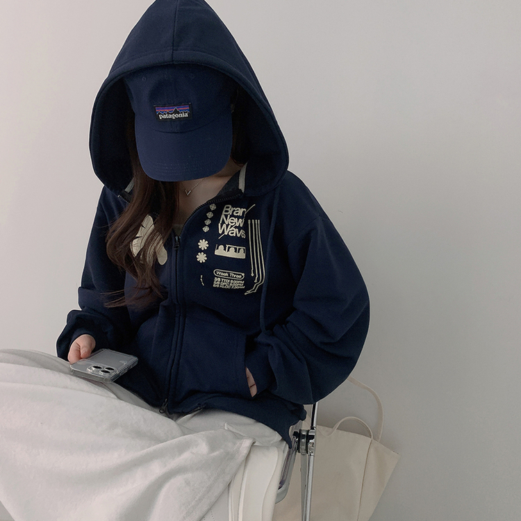 プリンティングフードジップアップ NAVY