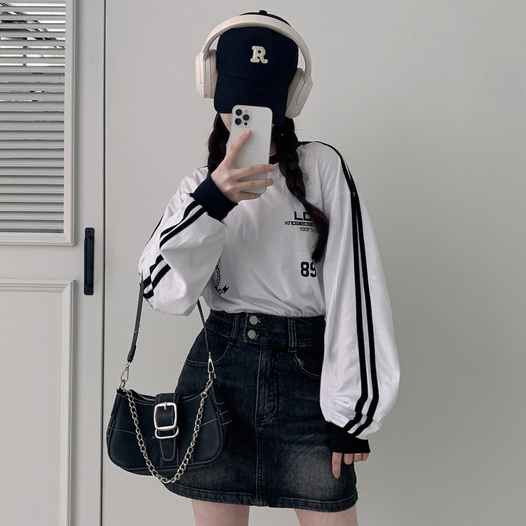 トラックラインプリンティング長袖Tシャツ WHITE