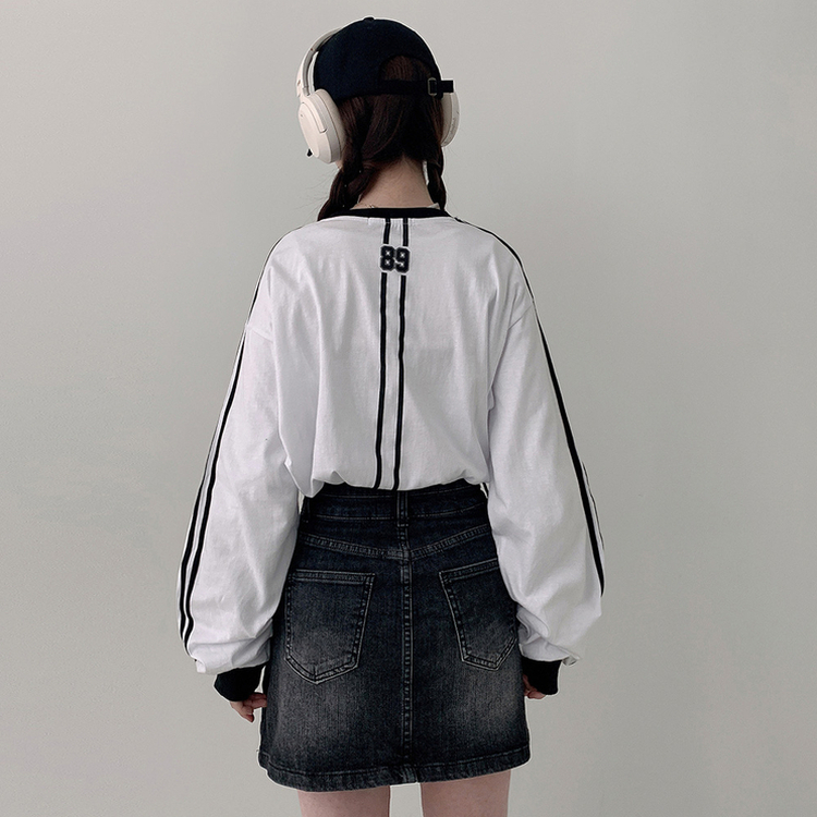 トラックラインプリンティング長袖Tシャツ WHITE