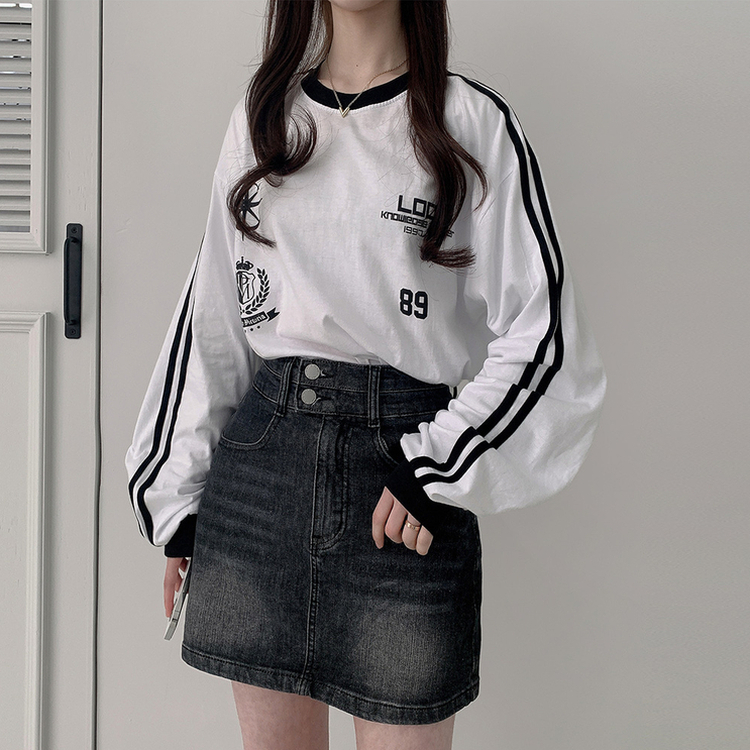 トラックラインプリンティング長袖Tシャツ WHITE
