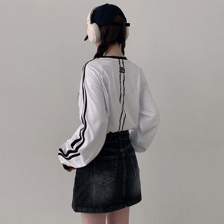 トラックラインプリンティング長袖Tシャツ WHITE