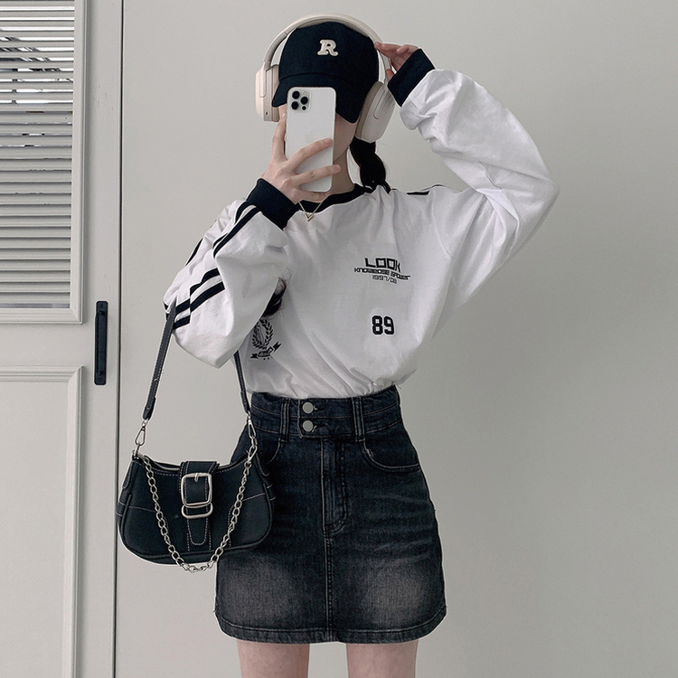 トラックラインプリンティング長袖Tシャツ WHITE