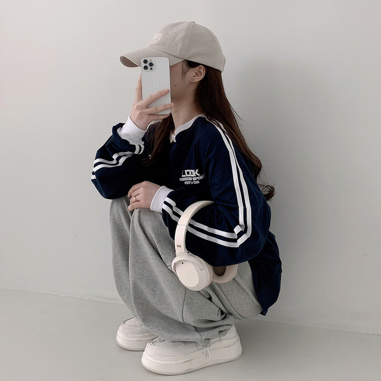 トラックラインプリンティング長袖Tシャツ NAVY