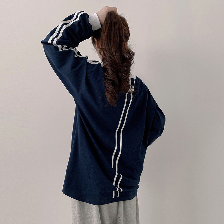 トラックラインプリンティング長袖Tシャツ NAVY