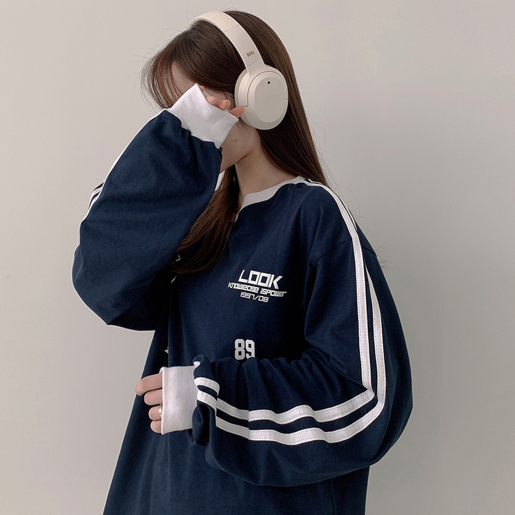 トラックラインプリンティング長袖Tシャツ NAVY