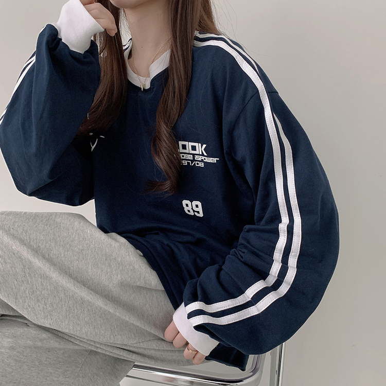 トラックラインプリンティング長袖Tシャツ NAVY