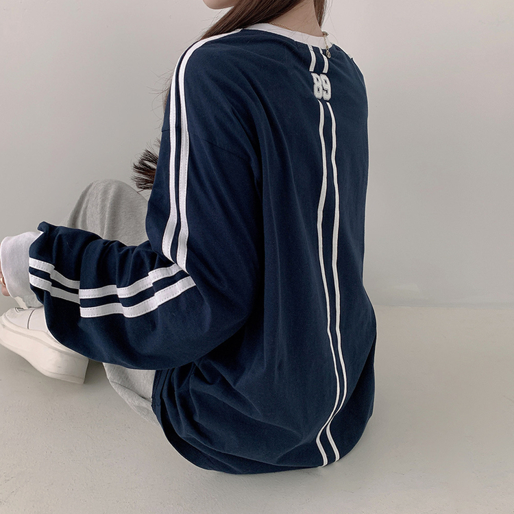 トラックラインプリンティング長袖Tシャツ NAVY