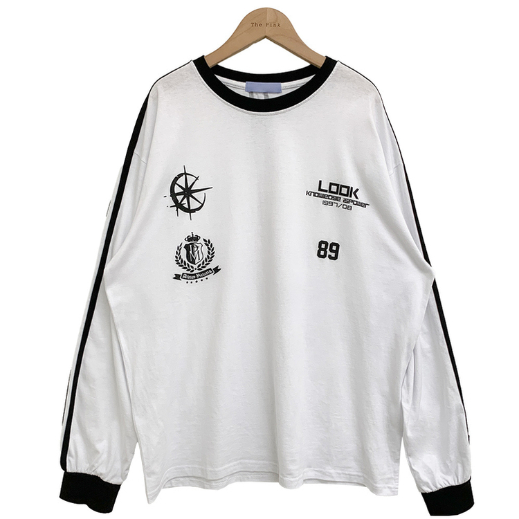 トラックラインプリンティング長袖Tシャツ