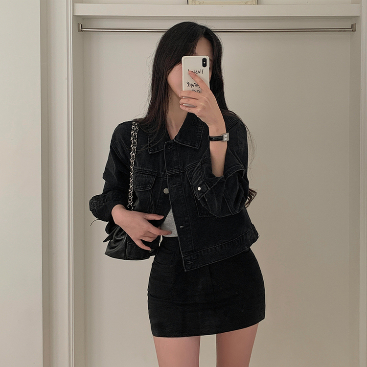 Hラインスパンポケットミニスカート BLACK