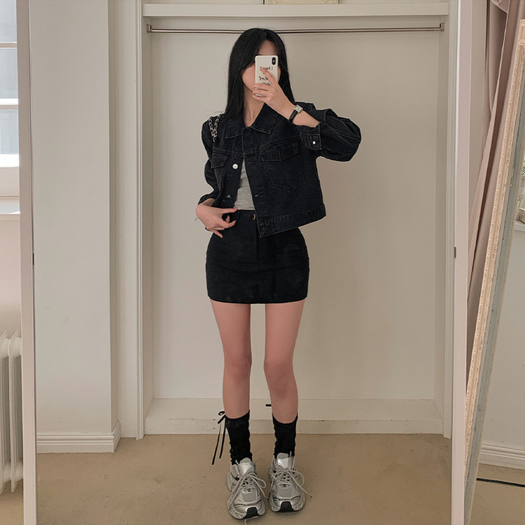 Hラインスパンポケットミニスカート BLACK