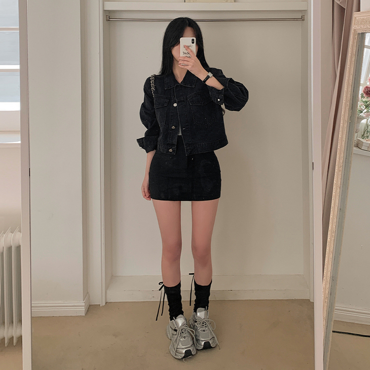Hラインスパンポケットミニスカート BLACK