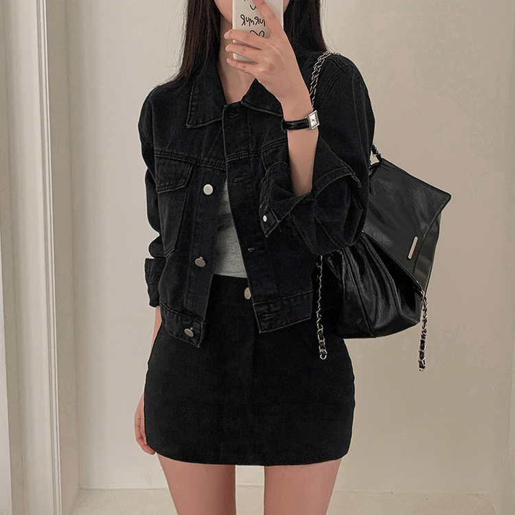Hラインスパンポケットミニスカート BLACK