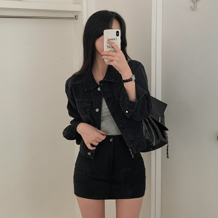 Hラインスパンポケットミニスカート BLACK