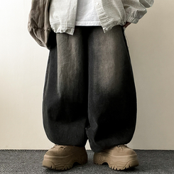 【丈別】]ビンテージウォッシングワイドデニムパンツ(5color) BLACK DENIM