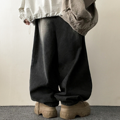 【丈別】]ビンテージウォッシングワイドデニムパンツ(5color) BLACK DENIM