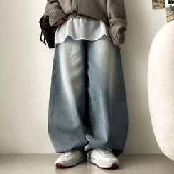 【丈別】]ビンテージウォッシングワイドデニムパンツ(5color) LIGHT DENIM