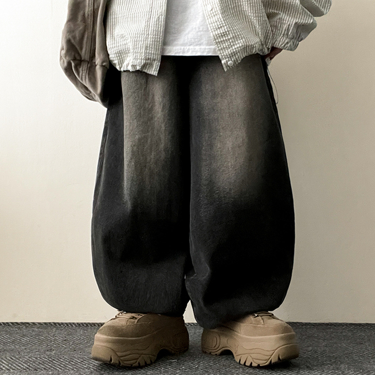 【丈別】]ビンテージウォッシングワイドデニムパンツ(5color) BLACK DENIM