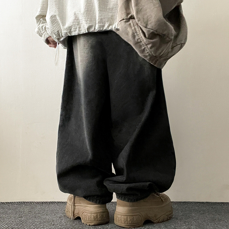【丈別】]ビンテージウォッシングワイドデニムパンツ(5color) BLACK DENIM