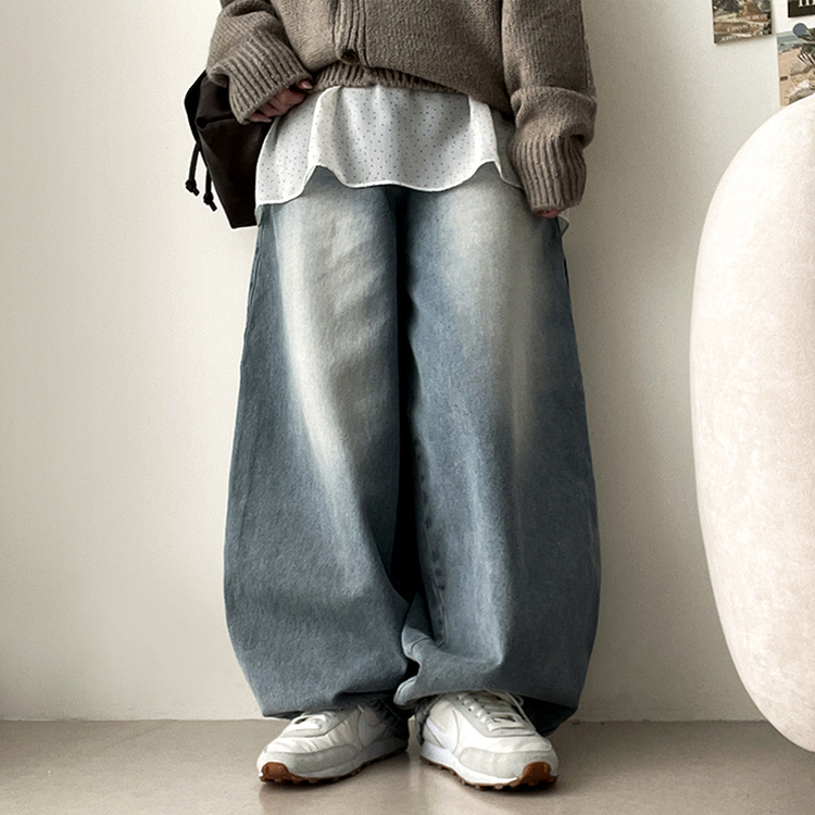 【丈別】]ビンテージウォッシングワイドデニムパンツ(5color) LIGHT DENIM