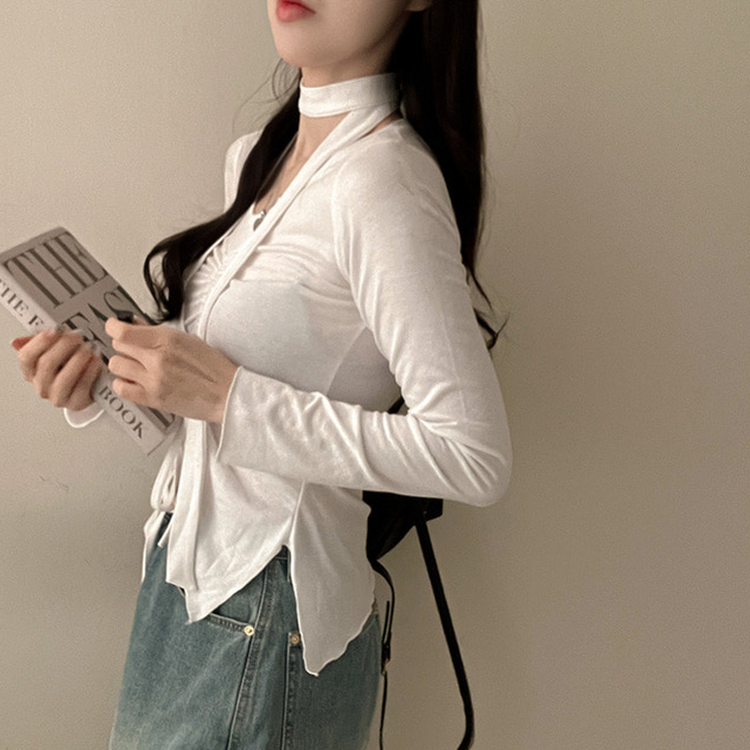 【タイ付き】シャーリングサイドスリットTシャツ WHITE