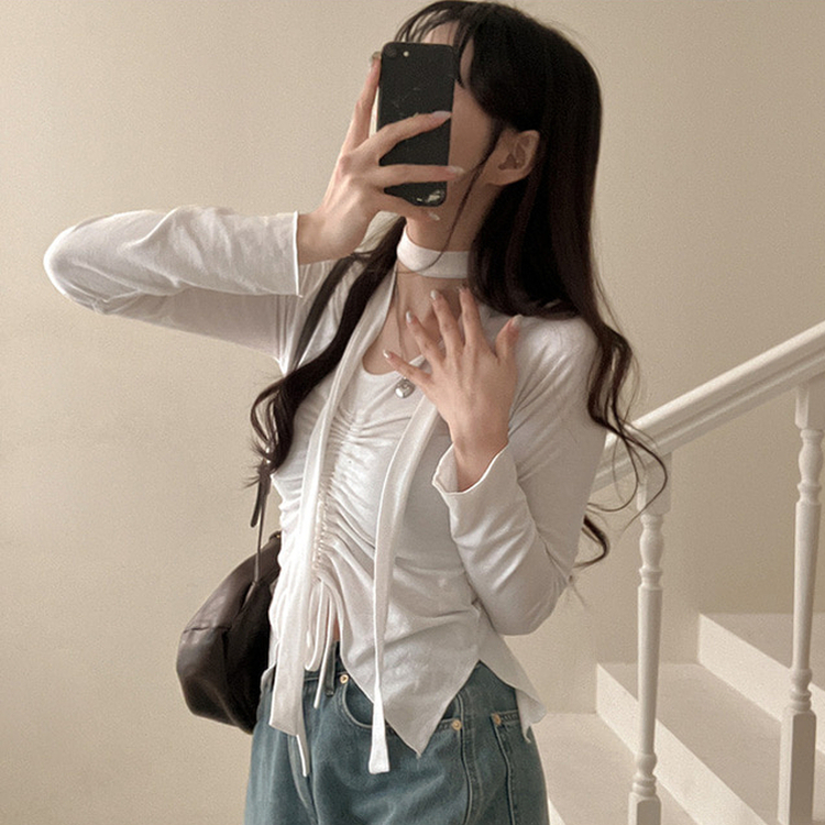 【タイ付き】シャーリングサイドスリットTシャツ WHITE