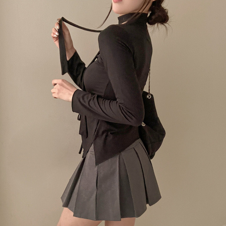 【タイ付き】シャーリングサイドスリットTシャツ BLACK