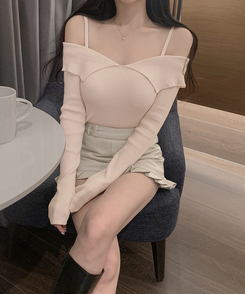 オフショルダーニット PINK