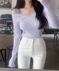 オフショルダーニット PURPLE