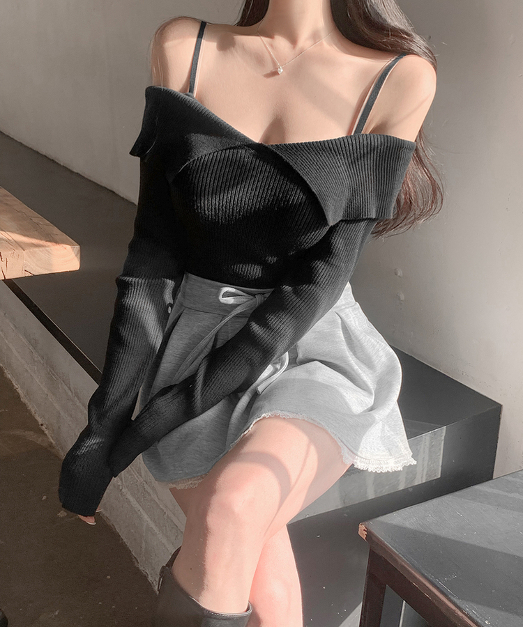 オフショルダーニット BLACK