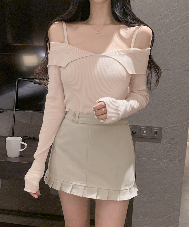 オフショルダーニット PINK