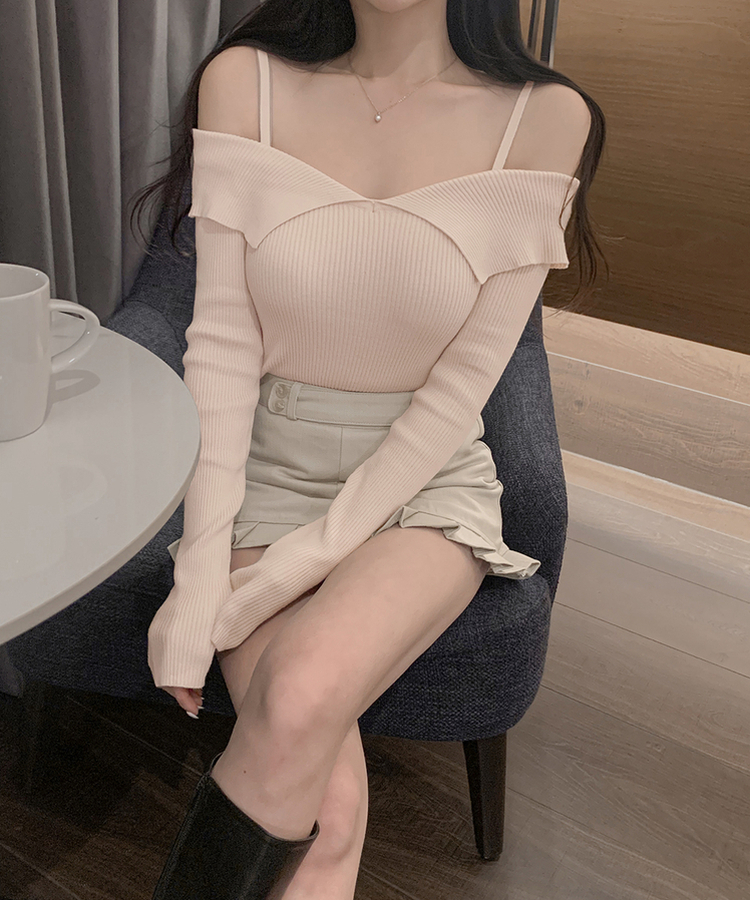 オフショルダーニット PINK