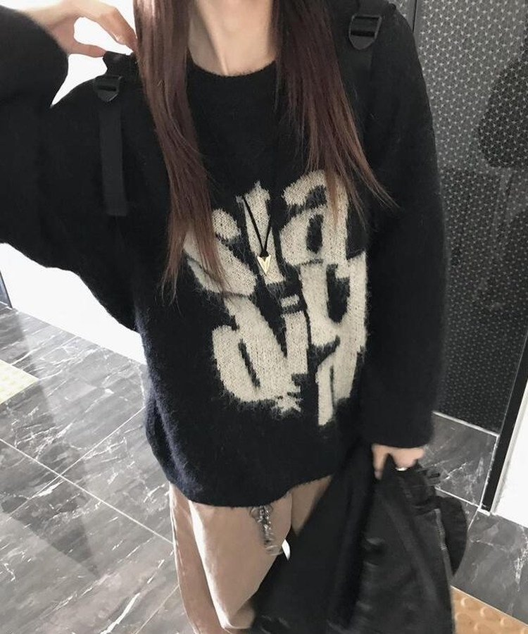 スターレタリングウールニット BLACK