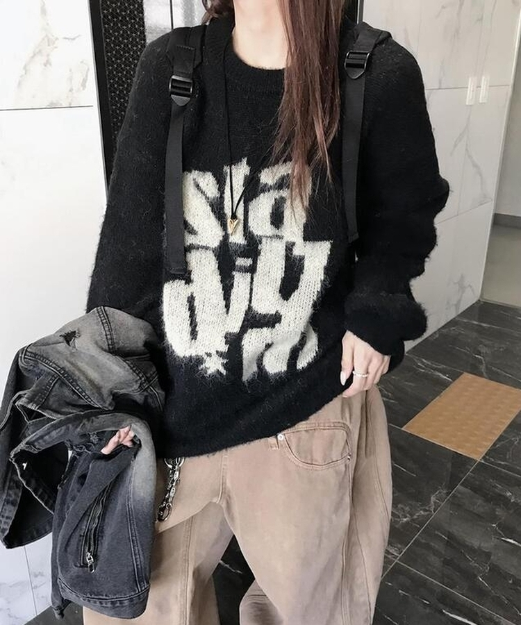 スターレタリングウールニット BLACK