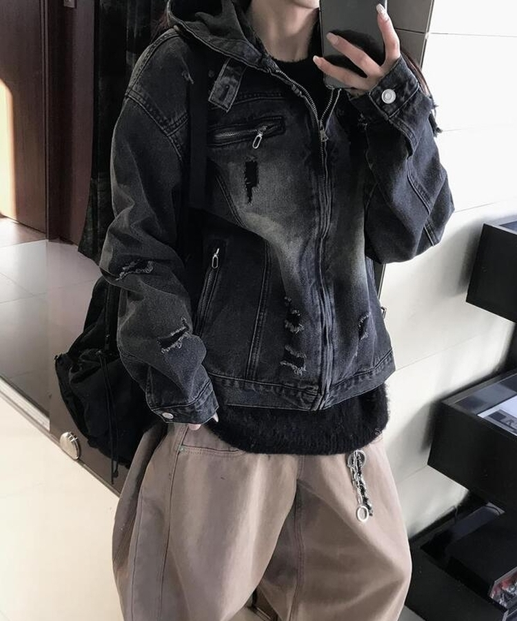 ビンテージデニムジップアップジャケット BLACK DENIM